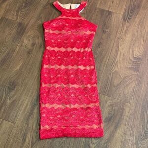 Emerald sundae red lace bodycon dress. Formal‎ razor back fitted midi dress.